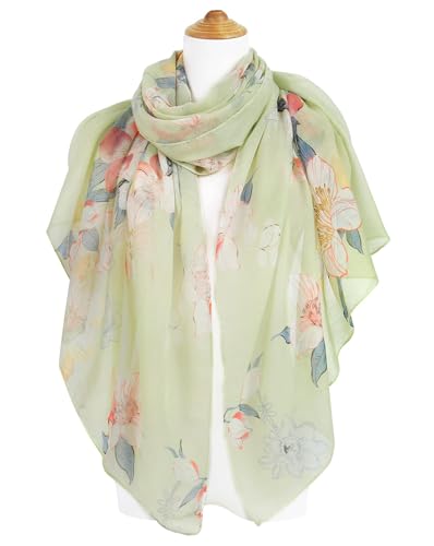 GERINLY Lightweight Scarves Fashion Print Cotton Feel Scarf for Women Shawl - color: Z-lightgreen