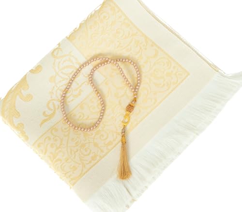 Prien Muslim Prayer Rug With Tasbih and Portable Bag, Muslim Gift For Women Men, Mubarak Islamic Box, Soft Mat Islam Gifts Set, Turkish Sajadah For Ramadan, Eid, Hajj, Travel, Pray (Brown) - color: Brown