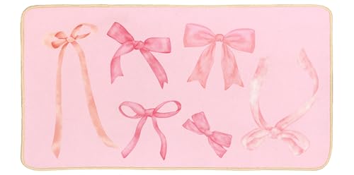 Watercolor Coquette Pink Bow Welcome Doormat for Girls Bedroom Decor | Ribbon Home Decor, Girly Bathroom Floor Mat, Gifts for Pink Lovers, Non-Slip Indoor Entryway Mat, 29.5 x 15.7 Inch