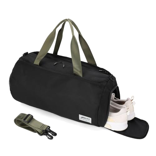 BESMART Gym Bags for Men with Side Pocket，38L Large Sports Gym Duffle Bag | Adjustable Strap&Shoe Compartment, Waterproof, Spacious, Wet Pocket, Durable Duffel Bag for Gym,Travel, Fitness,Black/Green - color: Black/olive green with TPU pocket
