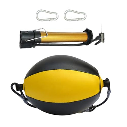 Reflex Boxing Ball, Punching Bag Set, Double End Feature Training Equipment, Pu Leather Ball with Carabiners and Headband, Speed and Reaction Hand Eye Exercise, Home Gym Use for Boxing 12x12 Inches - color: Yellow