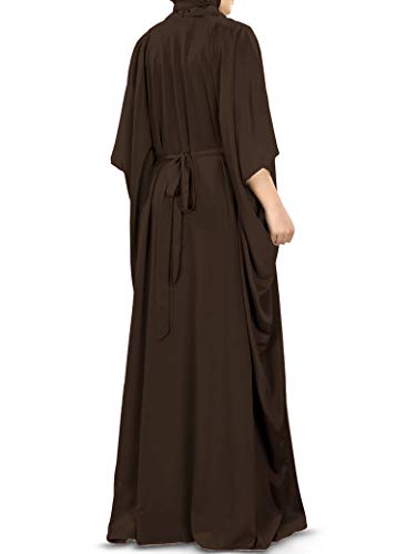 MyBatua Women's Kaftan, Free Size Abaya, Dubai Islamic Dress, Muslim Maxi KF-001 - color: Brown