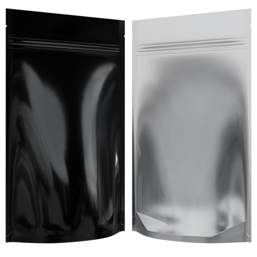 Mylar Style Barrier Bags – Zipper w/Heat Seal – 100 Bags (Gloss Black/Clear, 1/2 Ounce - 5?x8.14?x2.33?) - color: Gloss Black / Clear, size: 5x8.14x2.33 Inch (Pack of 100)
