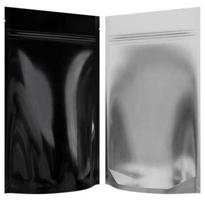 Mylar Style Barrier Bags – Zipper w/Heat Seal – 100 Bags (Gloss Black/Clear, 1/2 Ounce - 5?x8.14?x2.33?) - color: Gloss Black / Clear, size: 5x8.14x2.33 Inch (Pack of 100)