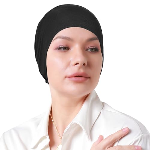 Women Under Hijab Cap Islamic Underscarf Turbans for Women Solid Color Hijab Bonnet Caps Muslim Scarf Inner Cap - color: Black