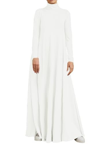 WSPLYSPJY Women High Neck Abaya Muslim Dress Solid Color Prayer Robe - color: White, size: XX-Large
