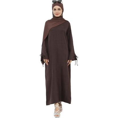 Women 1PC Abaya Dress Simple Kaftan Eid Dress for Women Muslim Casual Robe Fashion Jilbab Dubai Travel Outfits - color: Dark Brown, size: Large
