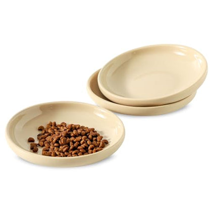 3 PCS Ceramic Cat Bowls, 5.5 in Pet Food Bowl Cat Dishes for Food and Water, Small Dog Dish(Khaki) - color: Khaki