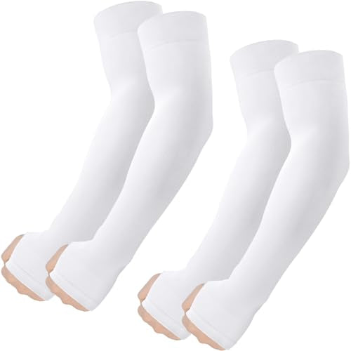 ROXUN Arm Sleeves with Thumb Hole, Cooling UV Sun Protection Compression Tattoo Cover Up for Men/Women - color: 2 Pairs - 2 White