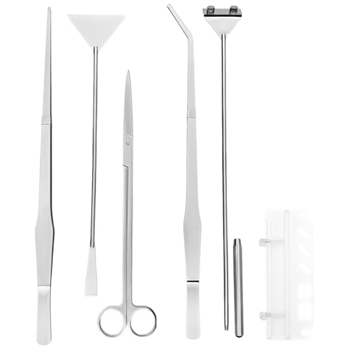6 Pcs Aquarium Plant Tools Set, Stainless Steel Kit, with Algae Scraper, Tweezers, Scissors, Sand Spatula, and Holder, Silver