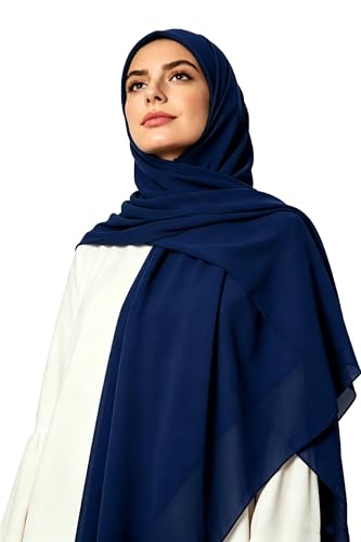 Lina & Lily Premium Chiffon Hijab Head Scarf Shawl Wrap for Muslim Women Square 58'' x 58'' - color: Navy Blue