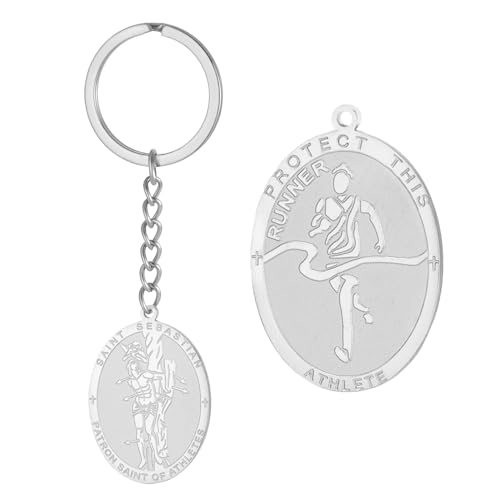Dreamtimes St. Sebastian Medal Keychain for Men Women Stainless Steel Religious Saint Patron of Athletes Catholic Keychain - style: Runner-s