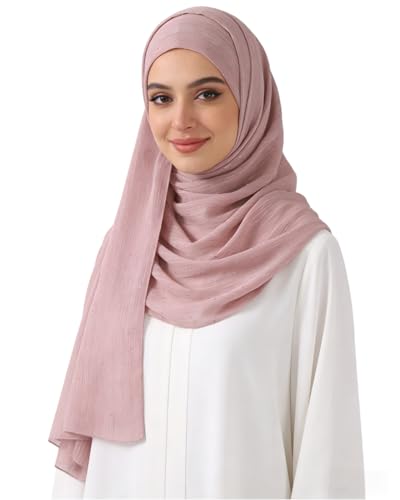 JUMISEE Sparkly Rhinestone Hijab Scarf for Women Glitter Wrinkle Chiffon Muslim Instant Hijab Long Scarves Head Wrap Shawls - color: Pink