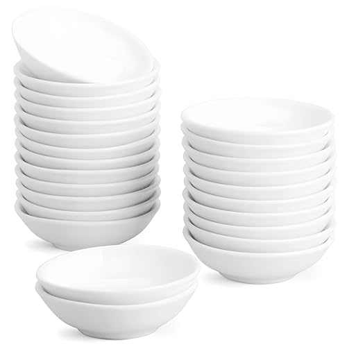 UIBFCWN 25 Pack Soy Sauce Dish 3inch Ceramic Dipping Bowls Bulk, 1.2 Oz White Dipping Sauce Bowls/Dishes, Small Dipping Sauce Cups for Sushi Ketchup Olive Oil Appetizer - color: Round, size: 25 Pack