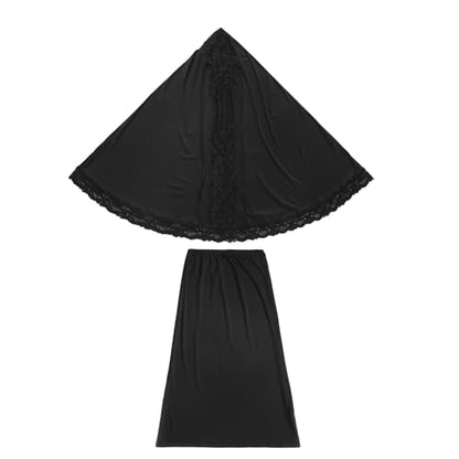 Girls Muslim 2 Piece Outfits Long Sleeve Prayer Full Cover Lace Hijab Dress Outfit Teen Soft Breathable Elastic Hooded - color: Black, size: 9-10 Years