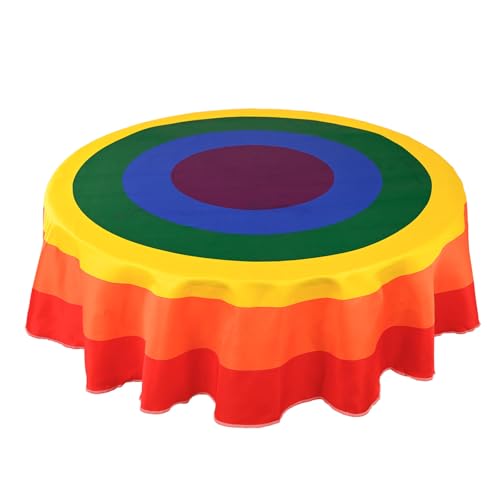 juniissl Rainbow Gay Pride Tablecloth Washable Round Table Cover for Kitchen Dining Decoration 60 Inch - color: Rainbow