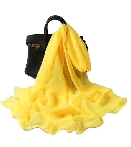 Long Chiffon Sheer Scarf For womens - color: Lemon-yellow