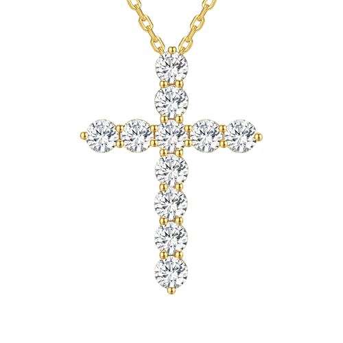 EleShow Cross Necklaces for Women, Christian Gifts for Mom Her Wife, Sterling Silver Moissanite Cross Pendant, Religious Anniversary Birthday Gifts - color: Gold