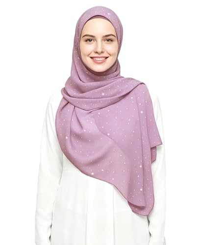 Lina & Lily Sparkle Shimmer Gold Glitter Women's Chiffon Hijab Head Scarf Shawl Wrap Lightweight - color: Dusty Pink
