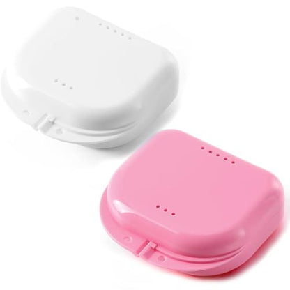 JMU 2 Pcs Retainer Case with Vent Holes, Orthodontic Storage Case | White and Pink, Dental Mouth Guard Holder, Travel Box for Aligner with Snap Lock - color: White/Pink