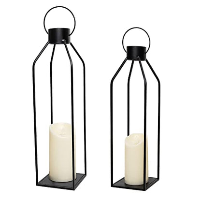 HPC Decor 55.9cm(22인치) 48.3cm(19인치) 랜턴 장식, 깜박이는 타이머 양초 포함 - 대형 톨 블랙 메탈 캔들 랜턴 2개 세트 - 실내, 실외, 탁상, 현관을 위한 현대적인 농가 장식 (유리 없음) - size: 22inch and 19inch（Black）