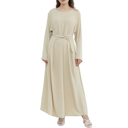 Abaya Dress for Muslim Eid Prayer Jilbab Dubai Women Maxi Kaftan Islamic Salah Dress Soft Muslim Women Clothes - color: Beigea, size: Medium