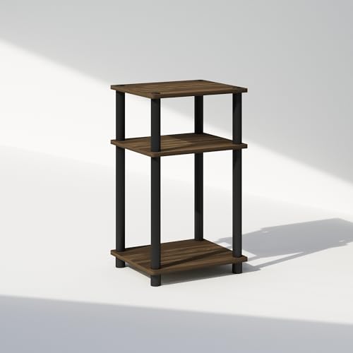 Furinno Just 3-Tier Turn-N-Tube Open Storage Nightstand, 1-Pack, Plastic Poles, Columbia Walnut/Black - color: Columbia Walnut/Black, size: 1-Pack