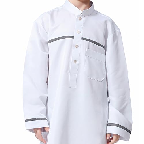 Muslim Thobe for Boys Islamic Clothing Long Sleeve Kaftan 𝐑obe Arabic Dress Kids Boys Prayer Dress Ramadan Eid Outfit - color: White, size: 3-4T