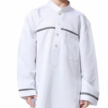 Muslim Thobe for Boys Islamic Clothing Long Sleeve Kaftan 𝐑obe Arabic Dress Kids Boys Prayer Dress Ramadan Eid Outfit - color: White, size: 7-8 Years