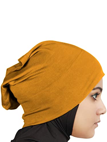 MyBatua Women's 2-Piece Al-Amira Hijab with Under Scarf/Cap/Bonnet in Soft Viscose Jersey, Ready to Wear HJ-129 - color: Mustard