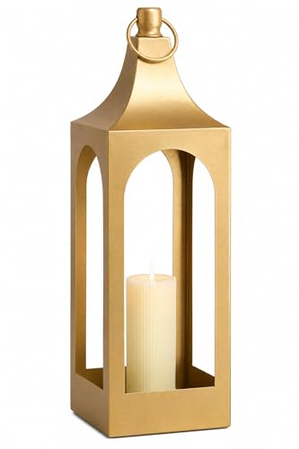 MOZEAL 25" Extra-Large Grace Spire Floor Lantern - Gold Heavy Metal No Glass - in/Out Use, for Fireplace/Patio/Entryway/Porch - Vers Event/Home - Lux Christmas Holder for Pillar/LED Lights - color: Gold, size: 25“