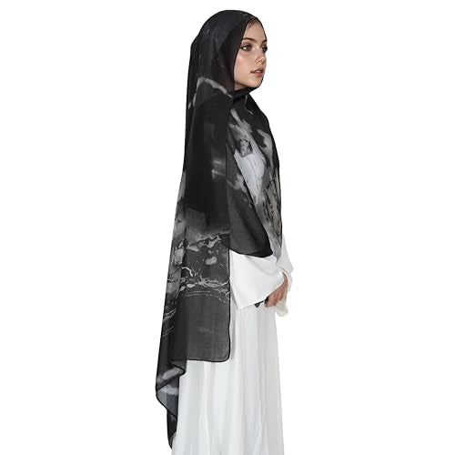 Printed Hijab for Women Printing Hijab Scarf for Women Muslim Islamic Prayer Clothes 1pc Muslim Women's Khimar - color: Charcoal Grey