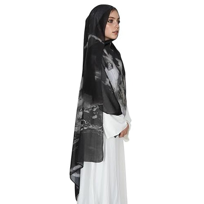 Printed Hijab for Women Printing Hijab Scarf for Women Muslim Islamic Prayer Clothes 1pc Muslim Women's Khimar - color: Charcoal Grey