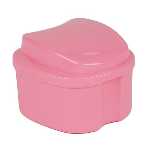 Denture Case, Denture Box with Strainer, Night Cleaner Denture Bath Box for Retainer, Mouthguard, False Teeth, and Denture Cleaning (Pink) - color: Pink