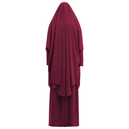 Abayas for Women Muslim Chiffon Prayer Burqa Dress Burkas for Women Muslim Hijab Dress Full Length Islamic Veil Abaya Set - color: Red