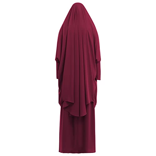 Women's Muslim Prayer Dress Hijab Scarf Eid Prayer Jilbab Khimar Niqab Burka Abaya Maxi Islamic Arabian Modest Cardi Robe - color: Burgundy