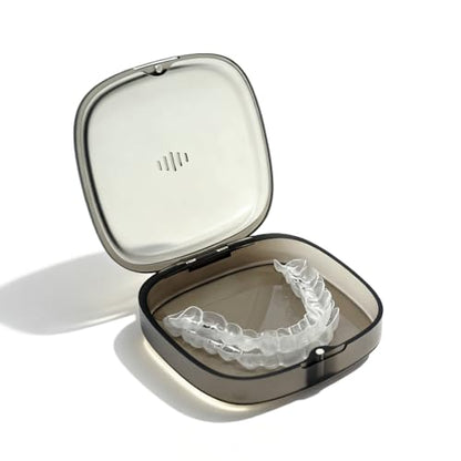 Transparent Slim Retainer Case, Small Square Aligner Box, Thin Night Guard Container with Vent Holes, Portable Retainer Holder Compatible with Invisalign(Clear Black) - color: Black