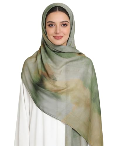 ZGMYC Watercolour Floral Printed Hijab Scarf for Women Soft Modal Cotton Instant Hijab Head Wraps Shawls Long Scarves - color: Color 9