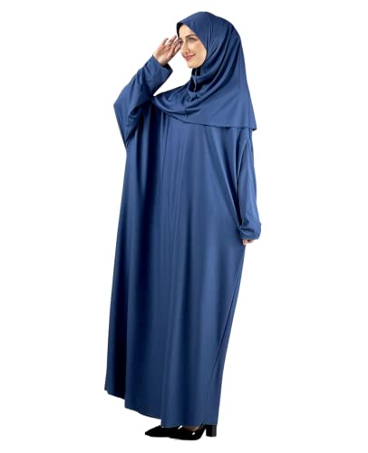 Women Prayer Clothes with Hijab Muslim Outfits Long Robe Abaya Turkish Islamic Dresses Dubai Kaftan with Rosary - color: Purple