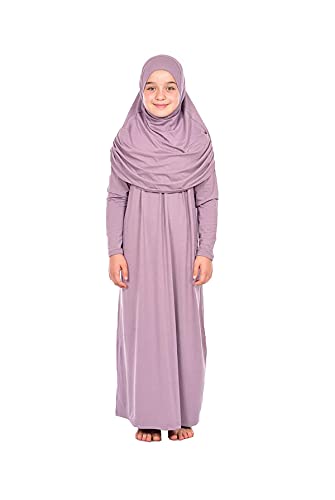 ihvan online Muslim Dress for Girls, Long Sleeve One-Piece Islamic Prayer Dress, Hijab for Kids, Girls Abaya, Islamic Gifts - color: Lilac
