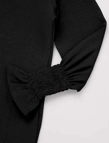 IDOPIP Muslim Dress for Girls Islamic Prayer Abaya Smocked Long Sleeve Kaftan Robe Dresses with Hijab Ramadan Dubai Outfits - color: Black, size: 11-12 Years