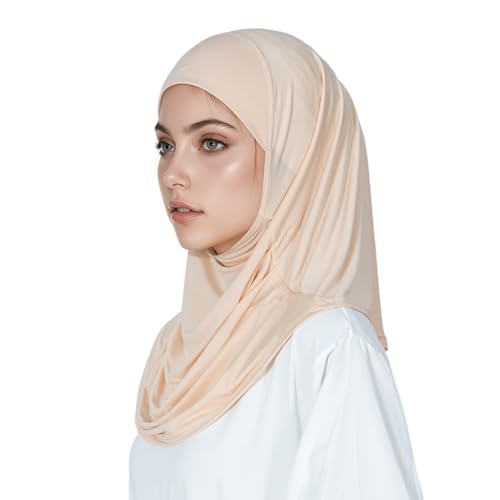 Solid Color Hijab for Women Muslim Prayer Scarfs for Women Women's Instant Hijab Modest Islamic Khimar - color: Beige