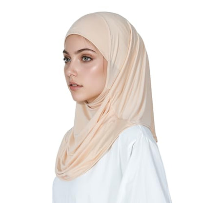Solid Color Hijab for Women Muslim Prayer Scarfs for Women Women's Instant Hijab Modest Islamic Khimar - color: Beige