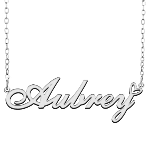 Custom Pendant Name Necklace Customized Personalized Plated Name Necklace for Mother Daughter Christmas New Year Birthday Valentine's Day - style: Aubrey Silver-1
