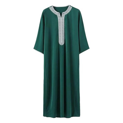 Lmdudan Men Islamic Kaftan Robe - Men's Long Sleeve Dubai Clothes - Men Muslim Robe Eid Muslim Thobe Abaya Robes with Pocket - color: Green, size: X-Large
