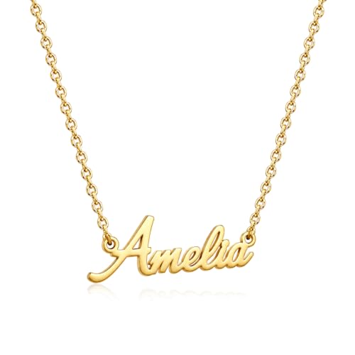 MOMOL 18K Gold Plated Stainless Steel Name Necklace Personalized Custom Name Necklace Customized Nameplate Necklace for women - style: Amelia