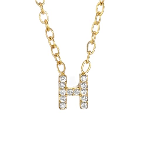 Small Letter Necklace for Women 18K Gold Plated Cubic Zirconia Tiny Initial Necklace Dainty Personalized Name Necklaces - color: H-Gold