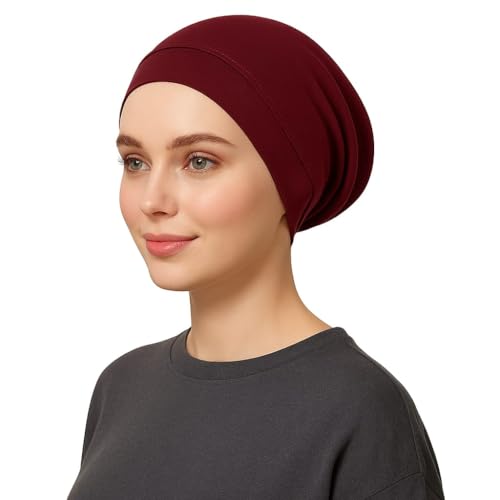 Cotton Modal Jersey Hijab with Matching Undercap, Women's Casual Style, 180cm × 70cm - color: Maroon