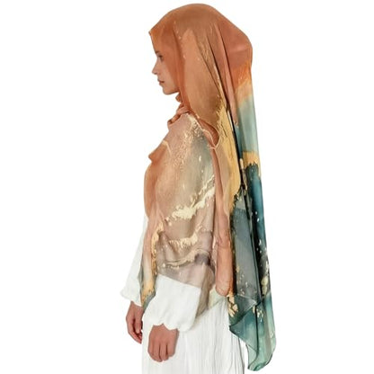 ZGMYC Watercolour Floral Printed Hijab Scarf for Women Soft Modal Cotton Instant Hijab Head Wraps Shawls Long Scarves - color: Color 30