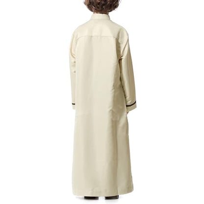Muslim Thobe for Boys Islamic Clothing Long Sleeve Kaftan 𝐑obe Arabic Dress Kids Boys Prayer Dress Ramadan Eid Outfit - color: Beige, size: 9-10 Years